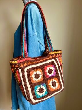 Handmade Brown Crocheted Tote Bag